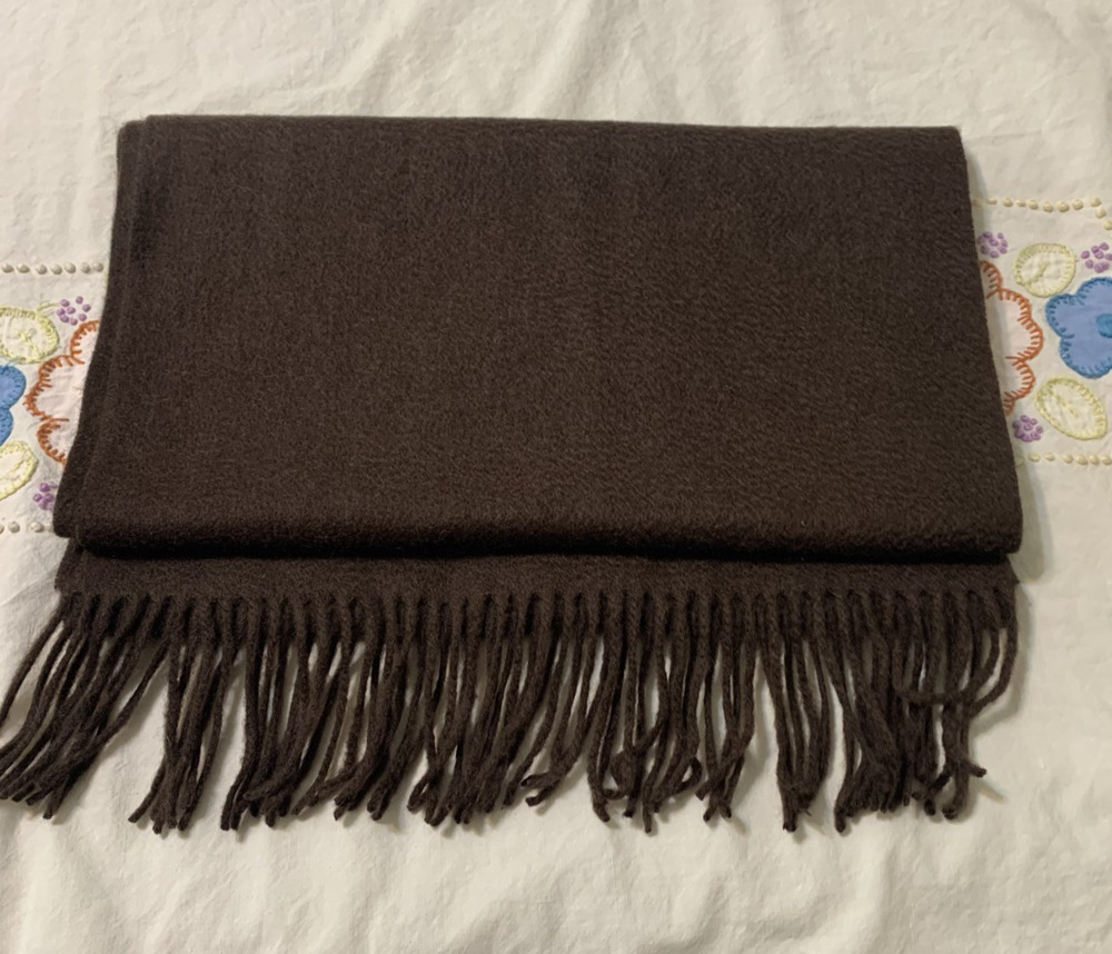 Alashan 100% Cashmere Fringed Brown Scarf 74 in. Old Money Quiet Luxury